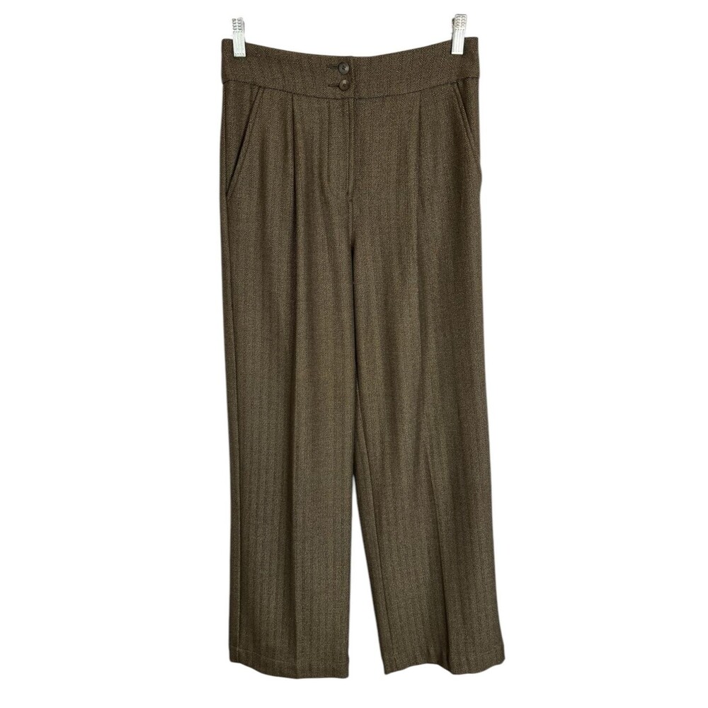 Express Brown Herringbone Trouser Super High-Rise Pleat Work Pants Size 4S